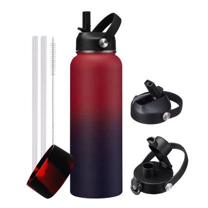 Insulated Water Bottle, 40 oz Stainless Steel with Straw Lid, Spout Lid and Boot