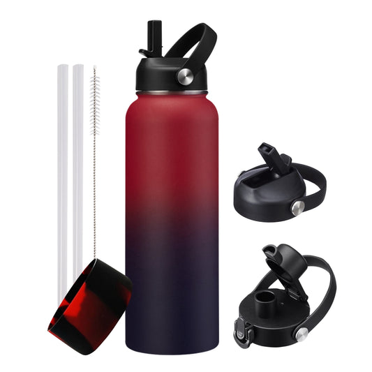 Insulated Water Bottle, 40 oz Stainless Steel with Straw Lid, Spout Lid and Boot
