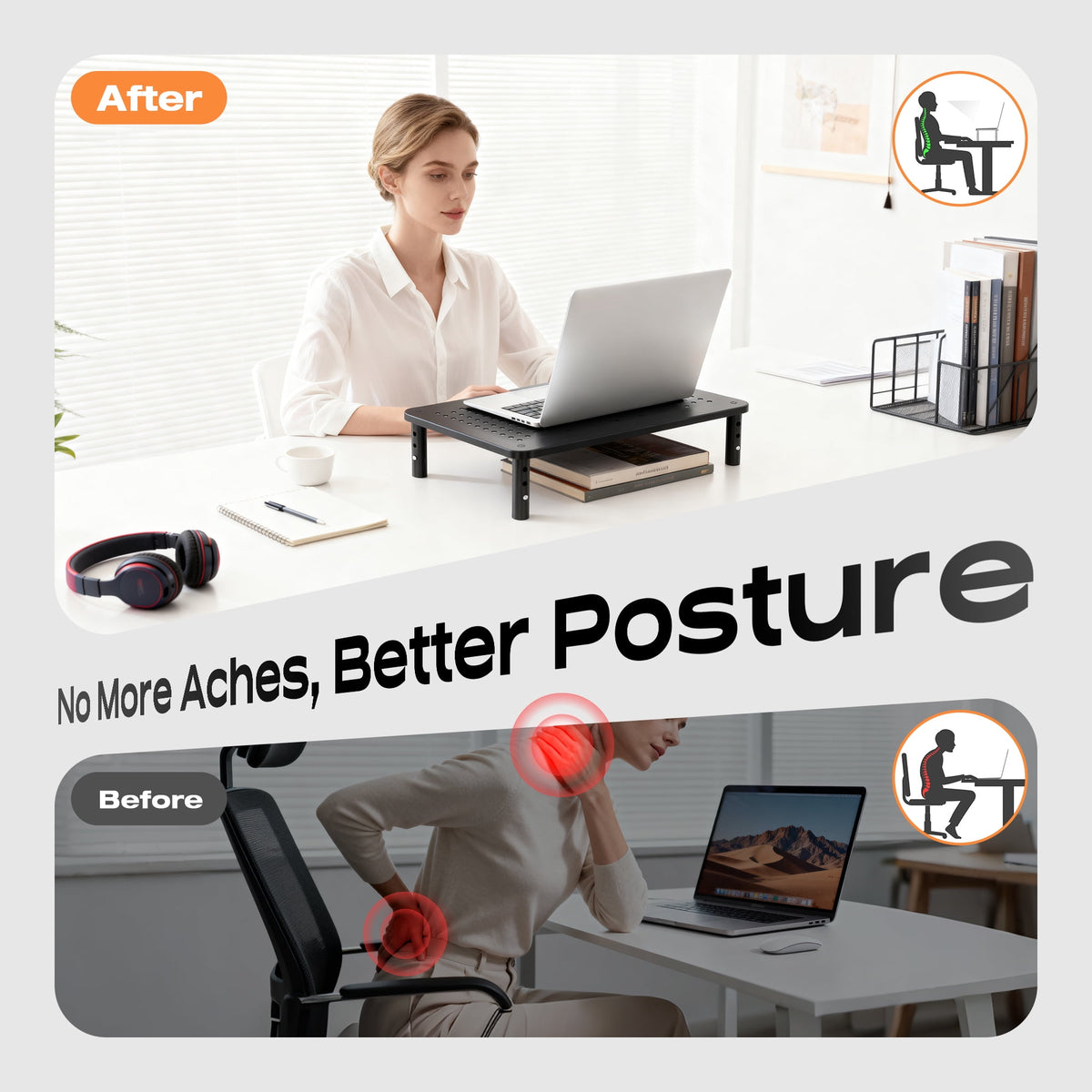Metal Monitor Stand Risers, 2-Pack with 3 Adjustable Heights and Vented Platform - Image 5