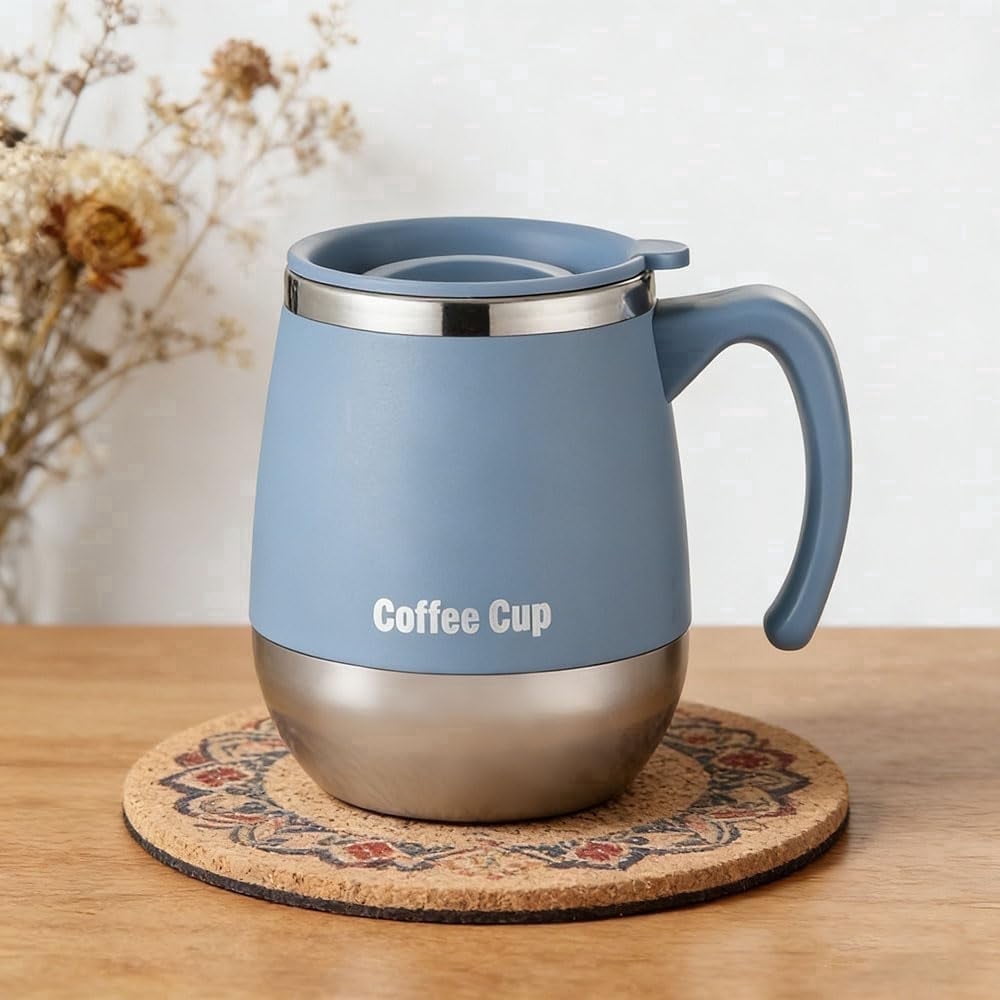 Insulated Stainless Steel Coffee Mug with Handle and Press-In Lid, 16 oz, Blue - Image 2